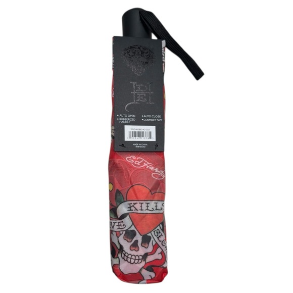 Ed Hardy Accessories - Ed Hardy "Love Kills Slowly" auto-open compact umbrella, nwt